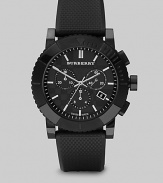 A sporty, black IP dial with three-eye chronograph functionality and an easy rubber strap. Round bezel Quartz movement Three-eye chronograph functionality Water resistant to 10 ATM Date function Second hand Stainless steel case: 42mm (1.65) Rubber strap: 22mm (0.87) Made in Switzerland 