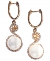 Opulent and ornate with sparkle to spare, EFFY Collection's circular drop earrings showcase cultured freshwater pearls (8-1/2-9 mm) and round-cut diamonds (1/4 ct. t.w.). Set in 14k gold. Approximate drop: 1-3/8 inches.