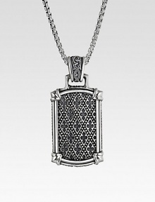 A fine chain holds a modern dogtag pendant hand-forged with dimensional cross detail in sterling silver. Sterling silver Chain length, about 26 Made in USA A fine chain holds a modern dogtag pendant hand-forged with dimensional cross detail in sterling silver. Sterling silver Chain length, about 26 Made in USA