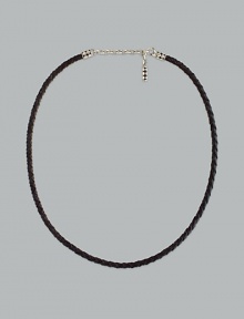 Dot sterling silver on black woven leather. Lobster clasp 18-20 adjustable Made in Bali Dot sterling silver on black woven leather. Lobster clasp 18-20 adjustable Made in Bali