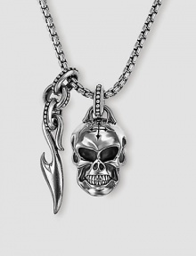 Unique neckwear features a finely detailed skull and Sparta accent in polished sterling silver. Includes 26 chain Skull: ½W X ¾H Sparta accent: ¼W X 1H Made in USA