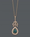 You'll feel like a queen every time you wear this regal style. Bella Bleu by Effy Collection's standout pendant features intricate scrolls dusted with round-cut diamonds (1/3 ct. t.w.) and highlights a teardrop adorned with round-cut blue diamonds (3/8 ct. t.w.). Setting and chain crafted in 14k rose gold. Approximate length: 18 inches. Approximate drop length: 1-1/4 inches. Approximate drop width: 7/16 inch.