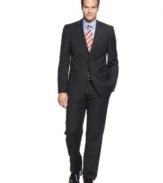 Polish up your boardroom attire with this modernly classic pinstriped suit from Donald J. Trump.