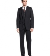 A slim fit and striking stripes on this DKNY suit provide you with confidence in every step you take.