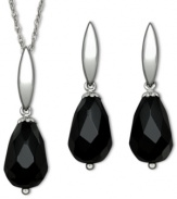Black & bold. This pretty matching jewelry set features faceted onyx gemstones (8 mm x 12 mm) in a smooth sterling silver setting. Approximate length: 18 inches. Approximate drop (pendant): 3/4 inch. Approximate drop (earrings): 1 inch.
