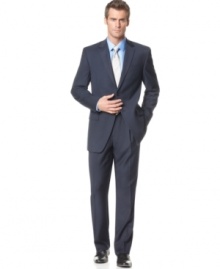 Bored with black? Change it up just enough with this sophisticated navy suit from Izod.