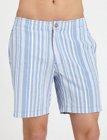 Practical in the water or walking those hot, summer streets, tailored in quick-drying cotton-nylon.Flat-front styleZip flySide slash, back flap pocketsFully linedInseam, about 7½54% cotton/46% nylonMachine washImported Practical in the water or walking those hot, summer streets, tailored in quick-drying cotton-nylon.Flat-front styleZip flySide slash, back flap pocketsFully linedInseam, about 7½54% cotton/46% nylonMachine washImported