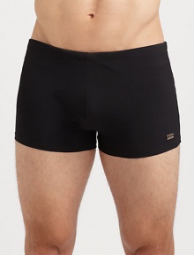 Slim-fitting swim style with substantial stretch for many enjoyable hours in the sun and sea.Logo detailInseam, about 372% polyamide/28% elastaneMachine washImported