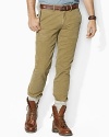 A rugged work pant is designed from durable cotton twill in a slim-fitting silhouette for a thoroughly modern look.