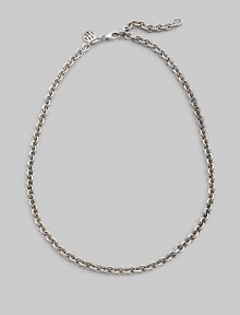 Simple and sophisticated, a bold chain of sterling silver with a signature tag at the clasp. Sterling silver Length, about 20 Lobster clasp Made in Bali