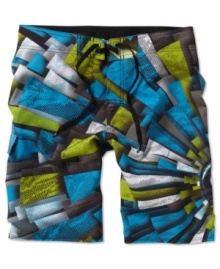 Quiksilver updates board shorts with a big, bold asymmetric pattern; sport-friendly, four-way stretch fabric; extra give at the seams; and Lycra at the inside front rise. Quiksilver updates board shorts with a big, bold asymmetric pattern; sport-friendly, four-way stretch fabric; extra give at the seams; and Lycra at the inside front rise.
