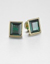 From the Cocktail Collection. Emerald in cut and emerald in color, these graceful squares of beveled glass have a simple golden setting.GlassGoldtoneAbout .5 squarePost backImported