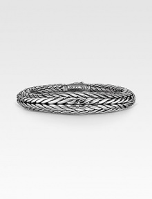 Sleek and stunning wristwear is handwoven in polished sterling silver. Pairs ideally with a suit or a tee. Signature dual-locking clasp About 8½ long Made in USA Sleek and stunning wristwear is handwoven in polished sterling silver. Pairs ideally with a suit or a tee. Signature dual-locking clasp About 8½ long Made in USA