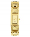 Classic style with a hint of sass, by Impulse. Watch crafted of gold tone mixed metal linked bracelet with pyramid stud detail and rectangular case. Gold tone dial features applied stick indices at three, six, nine and twelve o'clock and gold tone three hands. Quartz movement. Splash resistant. Two-year limited warranty.