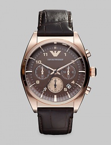 Croc-embossed leather bracelet is crafted with a textured dial, rose gold accents and chronograph functionality.Round bezelQuartz movementThree-eye chronograph functionalityDate functionWater resistant to 5ATMStainless steel case, 43mm(1.69)Croco leather bandSecond handImported Croc-embossed leather bracelet is crafted with a textured dial, rose gold accents and chronograph functionality.Round bezelQuartz movementThree-eye chronograph functionalityDate functionWater resistant to 5ATMStainless steel case, 43mm(1.69)Croco leather bandSecond handImported