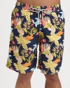 You'll be prepared for fun in the sun, sea and beyond in these tropical print trunks, set in quick-drying nylon with rear eyelets to avoid ballooning effect.Elastic drawstring waistSide slash, back flap pocketInseam, about 9Polyamide nylonMachine washImported