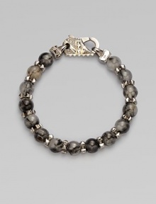 A bold look for the trendsetting man, a sterling silver bracelet with a polished Union Jack clasp and alternating sterling silver and rutilated quartz beads.Black rhodium-plated sterling silver10mm rutilated quartz beadsLobster clasp closureBracelet, 8¾ longImported A bold look for the trendsetting man, a sterling silver bracelet with a polished Union Jack clasp and alternating sterling silver and rutilated quartz beads.Black rhodium-plated sterling silver10mm rutilated quartz beadsLobster clasp closureBracelet, 8¾ longImported