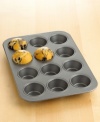 A baker's dozen right at your fingertips. Serve up deliciously moist treats with this 12-cup muffin pan. Features include nonstick interiors and exteriors for easy cleaning, no-hassle food release and optimum baking performance. Lifetime warranty.