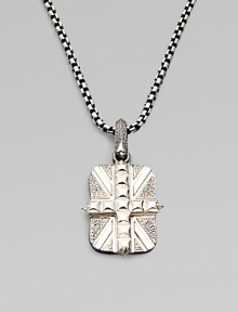From the Alchemy in the UK Collection. A bold Union Jack, textured, studded and detailed with rhodium-plated accents, on a chunky chain of oxidized silver.Sterling silverRhodium-plated accentsChain length, about 24Pendant length, about 1Lobster claspImported From the Alchemy in the UK Collection. A bold Union Jack, textured, studded and detailed with rhodium-plated accents, on a chunky chain of oxidized silver.Sterling silverRhodium-plated accentsChain length, about 24Pendant length, about 1Lobster claspImported