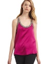 THE LOOKOrnately beaded edgesU necklineSleevelessRacerbackTHE FITAbout 26 from shoulder to hemTHE MATERIALSilkCARE & ORIGINDry cleanMade in USA of imported fabric