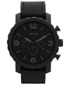 Midnight cool, any time of day. This Nate collection watch from Fossil is blacked out with structured steel and genuine leather.