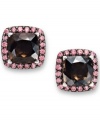 Shift into neutral. These stunning sterling silver earrings highlight a square-cut smokey quartz (4-3/4 ct. t.w.) and a halo of round-cut pink Swarovski zirconias (1-3/8 ct. t.w.). Approximate diameter: 1/2 inch.