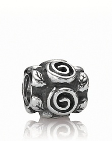 Ornate detailing defines this sterling silver rose leaf charm from PANDORA. Ornate detailing defines this sterling silver rose leaf charm from PANDORA.
