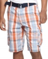 A place for everything. Cargo pockets help keep the essentials safe so you can move around as you wish in these stylish plaid shorts from Ecko Unlimited.