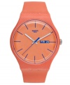 Sun kissed loveliness: a vibrant sport watch by Swatch from the Orangy Pink Rebel collection.