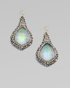 From the Miss Havisham Collection. A free-form diamond shape of dyed white quartz has an opal-like iridescence, enhanced by a shimmering border set with Swarovski crystals.Dyed white quartzCrystalRuthenium platingLength, about 1¾Ear wireMade in USA