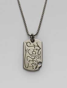 A military-inspired look rich with contemporary detail, carefully engraved in blackened sterling silver. Sterling silver Pendant, about 2 long Chain, about 30 long Imported