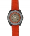 Keep Mother Nature happy and proudly wear one of her finer creations: this watch by Sprout crafted from at least 86% eco-friendly materials. Tangerine organic cotton strap with gray stitching and black corn resin case. Gray corn resin sport bezel engraved with numerals. Natural bamboo dial features tangerine corn resin reflector ring, printed numerals and stick indices, luminous minute and hour hands, white sweeping second hand and logo. Quartz movement. Limited lifetime warranty.