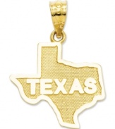 A charm inspired by the Lone Star State. Embrace the South with this state of Texas charm, crafted in 14k gold. Chain not included. Approximate length: 8/10 inch. Approximate width: 6/10 inch.
