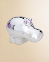 From the Jungle Parade collection, this lovely keepsake is perfect for the little explorer who's fascinated with the wild creatures found in the jungles and rainforests. Crafted in gleaming silverplate, this happy hippo with his festive purple polka-dots will delight youngsters as they save up for their big dreams!Elegantly gift boxedSilverplate5.25W X 3.5HImported