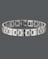 Give him a perfectly polished gift. This structured men's bracelet features a rectangular link design accented by sparkling round-cut diamonds (1/8 ct. t.w.). Crafted in stainless steel. Approximate length: 8-1/2 inches. Approximate width: 1/2 inch.