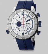 A sport-inspired style with high functionality, this exquisite timepiece features a chronograph movement and alarm with a multilayered dial offering a three-dimensional appearance.Chronograph movementRound bezelWater resistant to 10ATMDate display at 4 o'clockSecond handStainless steel case: 48mm (1.89)Rubber strap braceletMade in Italy