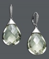 Translucent green shimmer elevates your entire look. These elegant drop earrings feature pear-shaped green quartz (40 ct.t .w.) accented by a row of sparkling diamonds. Set in 14k white gold. Approximate drop: 1-5/8 inches.