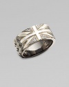 From the Alchemy in the UK Collection. A bold Union Jack in a studded band, detailed with a black onyx inlay and rhodium-plated accents.Sterling silverBlack onyxRhodium-plated accentsWidth, about ½Imported