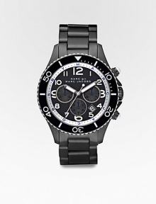 A superb everyday style unites a functional chronograph dial with sporty design and Marc's signature modern details. Round bezel Quartz movement Three-eye chronograph functionality Water resistant to 5 ATM Date function at 4 o'clock Second hand Stainless steel case: 40mm (1.57) IP bracelet: 22mm (0.87) Deployment clasp Imported A superb everyday style unites a functional chronograph dial with sporty design and Marc's signature modern details. Round bezel Quartz movement Three-eye chronograph functionality Water resistant to 5 ATM Date function at 4 o'clock Second hand Stainless steel case: 40mm (1.57) IP bracelet: 22mm (0.87) Deployment clasp Imported