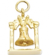 An iconic symbol of American independence, the liberty bell makes a symbolic addition to your jewelry collection. Charm crafted in 14k gold with a unique 3D design and the words Liberty Bell inscribed on the bottom. Chain not included. Approximate length: 8/10 inch. Approximate width: 1/2 inch.