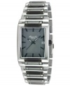 Take the time to appreciate iconic style. This Kenneth Cole New York watch features a silvertone and gunmetal ion-plated stainless steel bracelet and rectangular case. Gunmetal gray dial with dark gray stick indices, logo and date window. Analog movement. Water resistant to 30 meters. Limited lifetime warranty.
