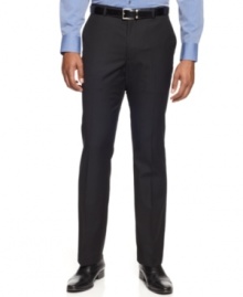 You'll have no problem taking care of business in these versatile flat-front striped dress pants from Perry Ellis.