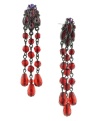 A striking silhouette. With cascading glass accents in a rich ruby hue, 2028's linear drop earrings will add an eye-catching element to your evening style. Crafted in hematite tone mixed metal. Approximate drop: 2-3/4 inches.