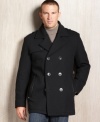 Refine your look with the put-together silhouette of this double-breasted wool-blend coat from Marc New York.