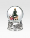 A festive delight, this musical snow globe displays a beautifully decorated tree, Santa and his reindeer, to the tune of Jingle Bells.Intricately detailed silverplate base6.25HElegantly packaged for gift-giving and storageImported