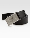Iconic logo buckle with etched detail finished with a saffiano leather strap.LeatherAbout 1½ wideMade in Italy