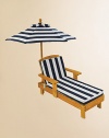 Perfect for lounging and dreaming, this sturdy wooden construction is weather resistant and includes a classic striped umbrella and chaise cushion to keep your little ones covered and comfortable.Chaise is constructed from Sanmu wood and foamMatching canvas umbrella and chaise cushionChaise: 19.5L X 35.9W X 20.1HUmbrella: 30 diameterImported