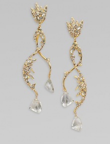 From the Grey Gardens Collection. Elegant, goldtone vines encrusted with Swarovski crystals and accented with drops of green amethyst. GoldtoneSwarovski crystalsGreen amethystDrop, about 3¾Surgical steel post backMade in USA From the Grey Gardens Collection. Elegant, goldtone vines encrusted with Swarovski crystals and accented with drops of green amethyst. GoldtoneSwarovski crystalsGreen amethystDrop, about 3¾Surgical steel post backMade in USA