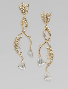 From the Grey Gardens Collection. Elegant, goldtone vines encrusted with Swarovski crystals and accented with drops of green amethyst. GoldtoneSwarovski crystalsGreen amethystDrop, about 3¾Surgical steel post backMade in USA