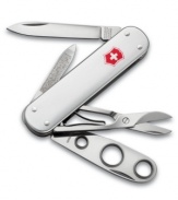 Appreciate the finer things in life with this sterling silver cigar knife by Swiss Army. Featuring a blade, nail file with nail cleaner, scissors, and cigar punch tool. Lifetime guarantee against any defects in material and workmanship. Approximate length: 2-1/4 inches.